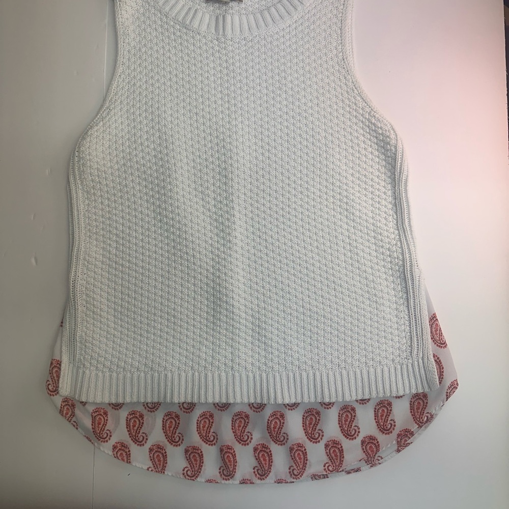 LOFT Outlet White Knit Tank with Red Paisley Hem